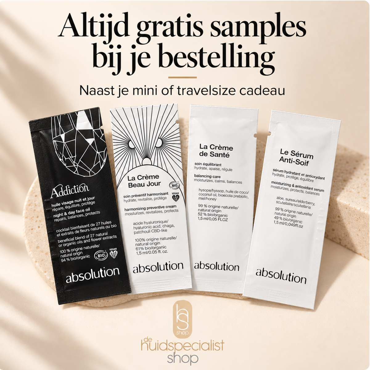 Altijd gratis Absolution-samples bij je bestelling – De Huidspecialist Shop
